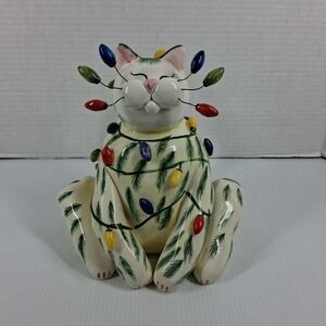 Annaco Creations 2002 Christmas Cat Figurine Ceramic‎ Tangled Lights Vintage